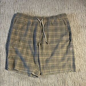 Brixton Plaid Drawstring Shorts in Beige and Gray